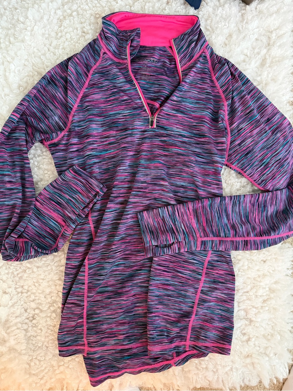 Ideology Multi-Stripe Quarter-Zip Pullover in Pink and Blue